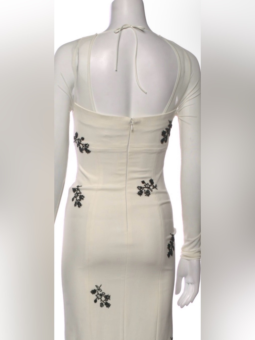 cinq a sept Cream Long-Sleeve Fitted Dress with Black Floral Appliqué sheer 4 - Picture 2 of 4